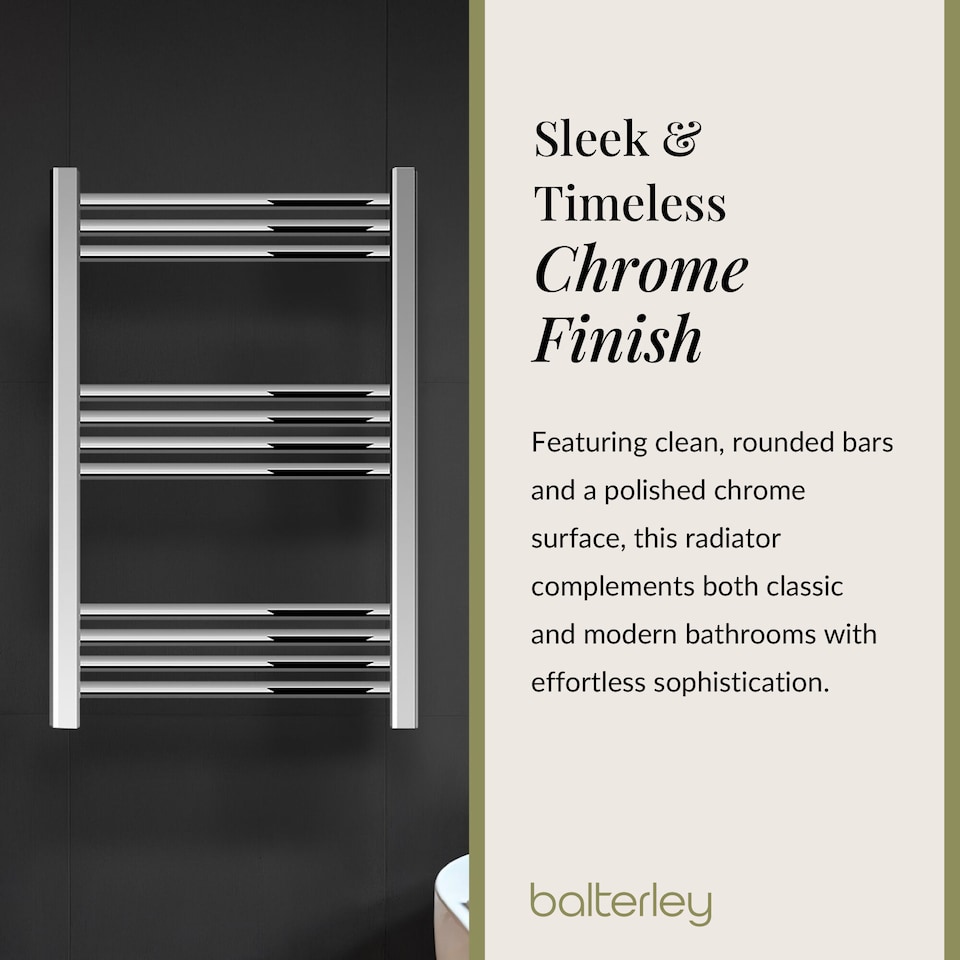 image 1 of Balterley Straight Heated Heated Towel Rail Radiator, 256W | Silver | Chrome