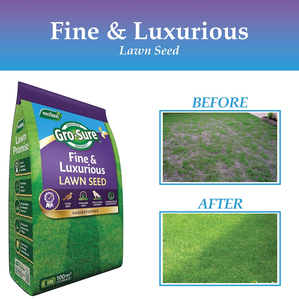 image 1 of Westland Gro-Sure Fine & Luxurious Lawn Seed 100 square Metre Bag Fine Bladed Grass Seed for Thick Soft Green Lawn New or Patch Repair