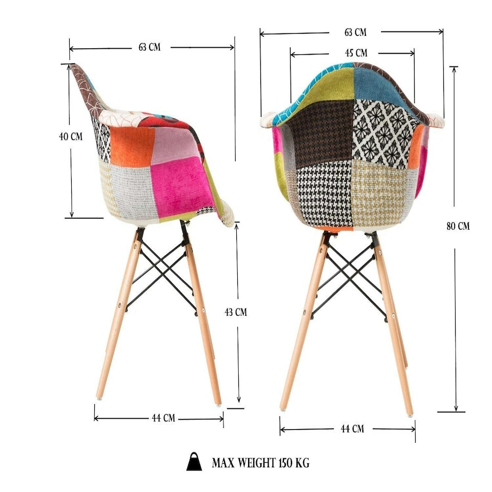image 1 of MOF Patchwork Chair Dining Chair or Office Chair or Occasional Chair Fabric Combination Chair with Arm Multi