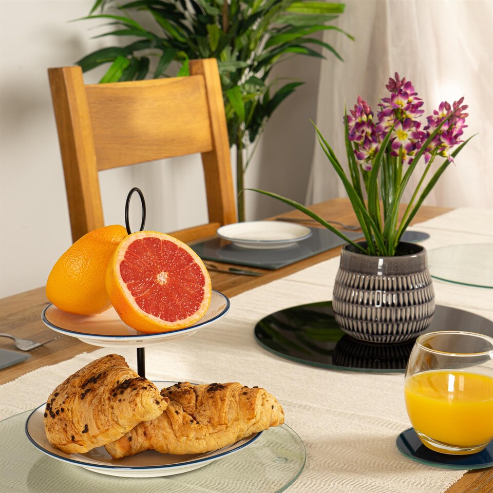 image 1 of Harbour Housewares 12 Piece Round Glass Placemats & Coasters Set - 30cm - Black | Black | Black