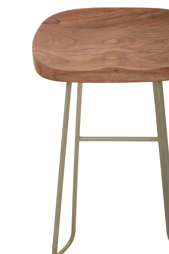 image 1 of Interiors by Premier Luxe Bar Stool With Acacia Wood Seat, Wooden Kitchen Stool, Counter Seat With Iron Footrest, Silver Stool | Cream