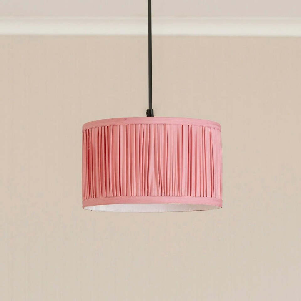 image 1 of ValueLights Jess Blush Pink Fabric Ruched Pleated Small Drum Shade