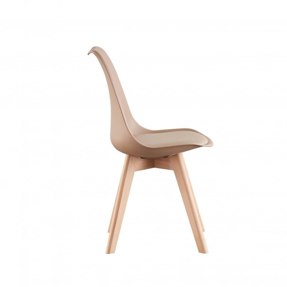 image 1 of Set of 4 Scandinavian Dining Chairs with Leather Cushions Solid Wood Legs Bronze | Vanilla