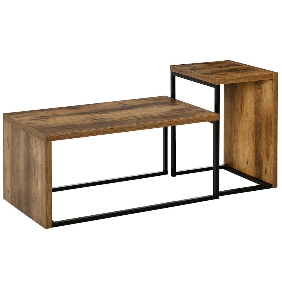 image 1 of HOMCOM Set of 2 Coffee Tables, Side Table, Tea Table for Living Room Bedroom Brown