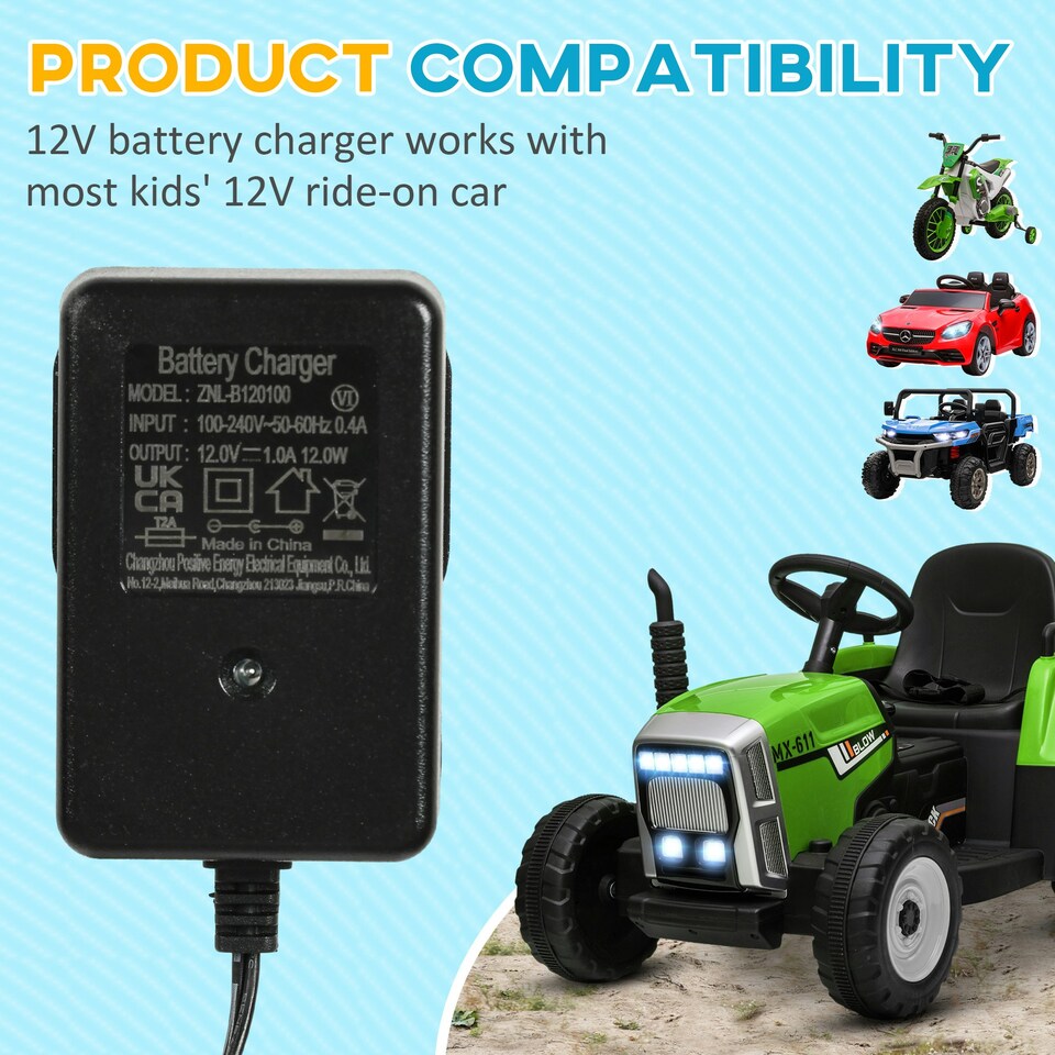 image 1 of AIYAPLAY 12V Charger for Ride on Car, 12 Volt 1A Battery Charger