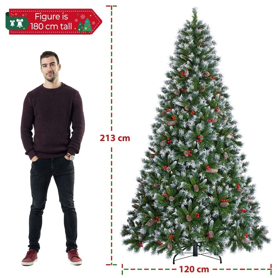 image 1 of Yaheetech 213 cm Pre-lit Frosted Artificial Christmas Tree Green