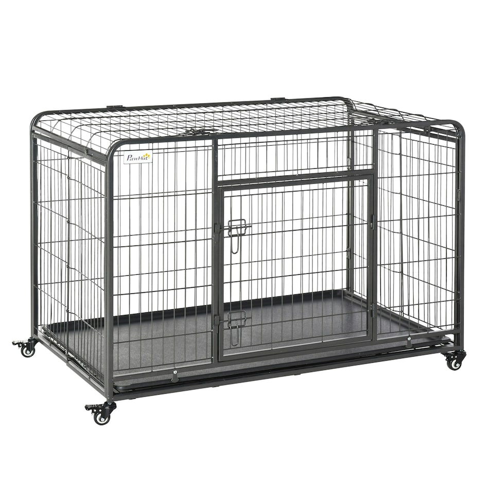 image 1 of PawHut 81x125cm Metal Dog Cage Kennel w/ Locking Door & Wheels Extra Large Pets
