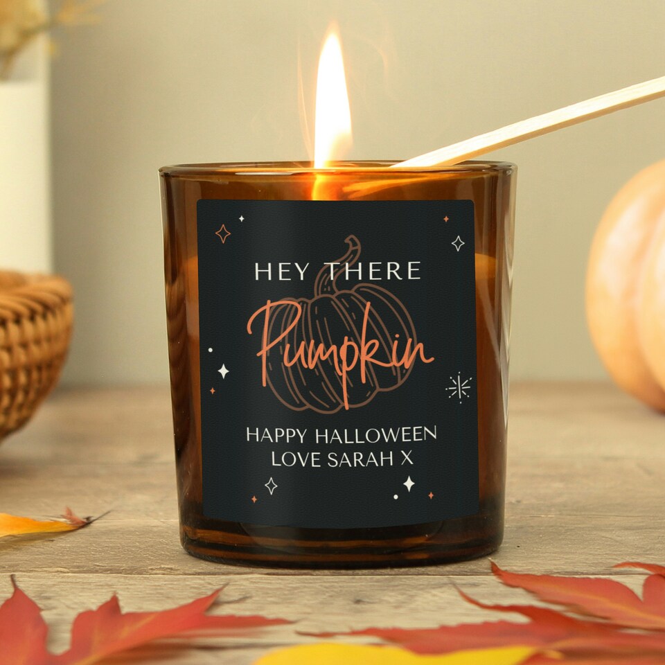 image 1 of Personalised Pumpkin Amber Glass Candle Brown
