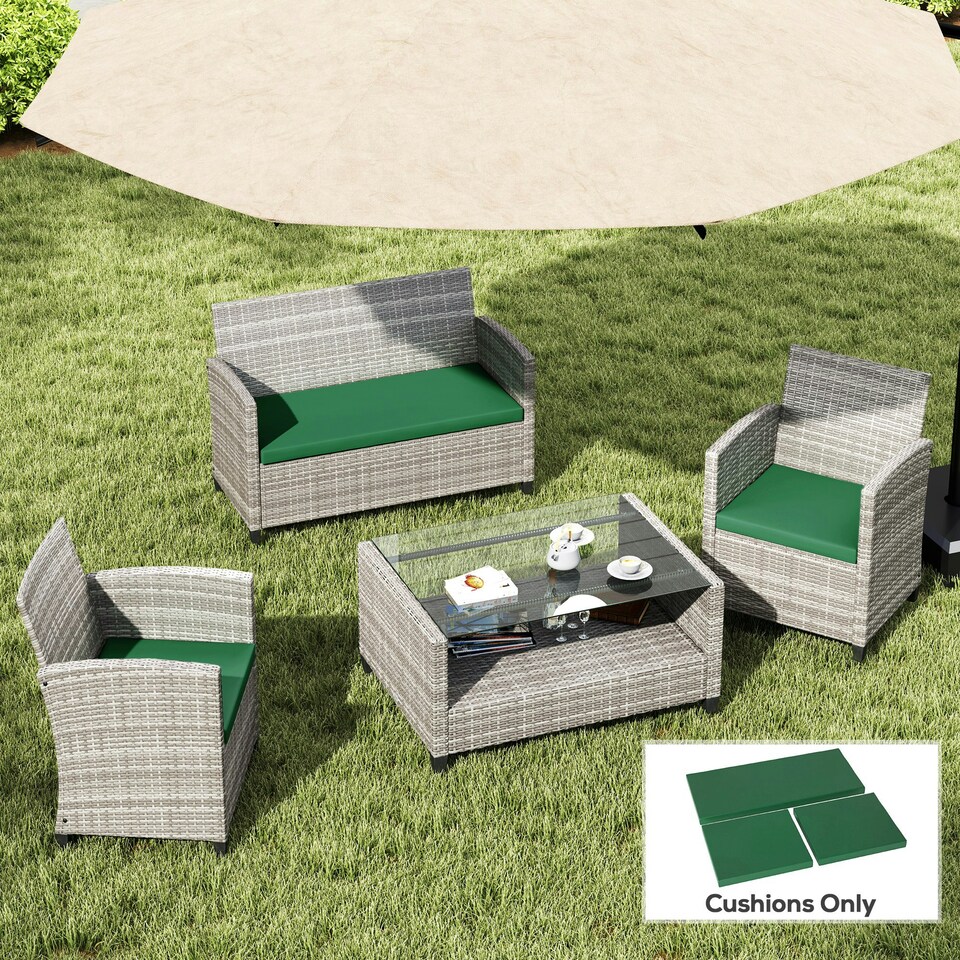 image 1 of Outsunny 3PCs Rattan Garden Seat Cushions Pads for Patio Furniture Green 