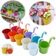 image 1 of Large Metal Flower Pot Vase Bucket Hanging Garden Planter without Drainage Hole, Balcony Home Decor, Detachable Hook Multi