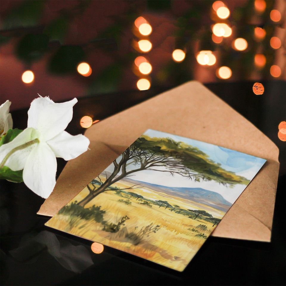image 1 of Greeting Card Mount Kilimanjaro Savanna Tanzania Landscape Birthday