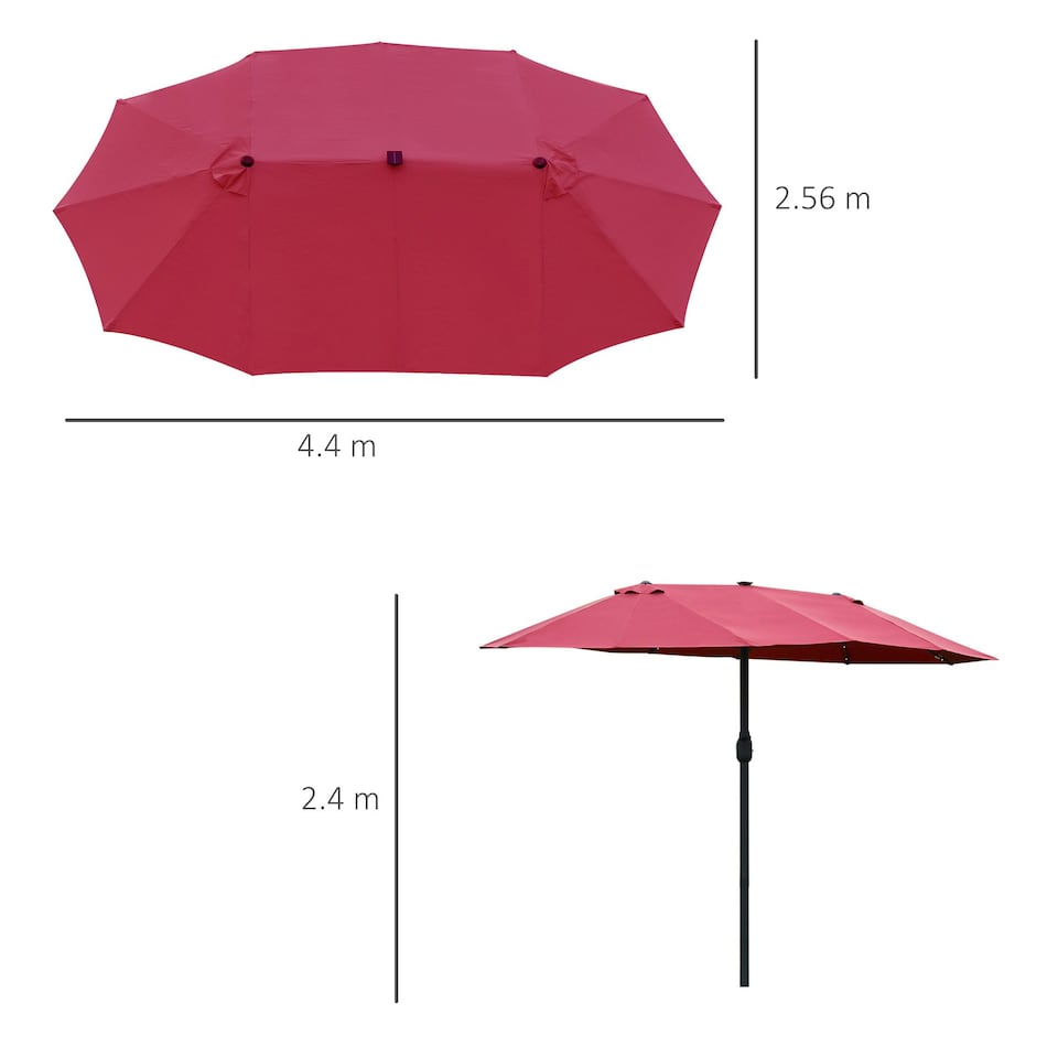 image 1 of Outsunny 4.4m Double-Sided Sun Umbrella Patio Parasol Solar Lights Khaki