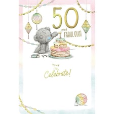 Bear Lighting Candle On Cake 50th Birthday Card