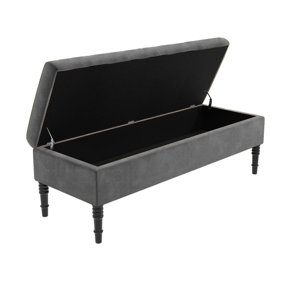 image 1 of 120cm Safar Plain Ottoman Storage Bench -Naples Shoes Bench with Black Turned Wooden Legs - Dark Grey Upholstery Footstool Storage