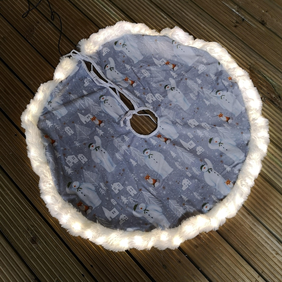 image 1 of 90cm The Snowman™ USB LED Fabric Christmas Tree Skirt with Timer Function