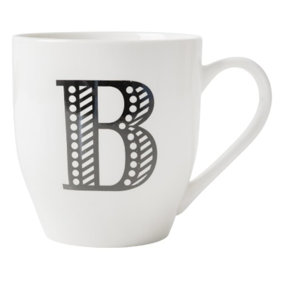 image 1 of Black and White Initial Hugga Mug Assorted Letters 11cm | White | B - White | 1