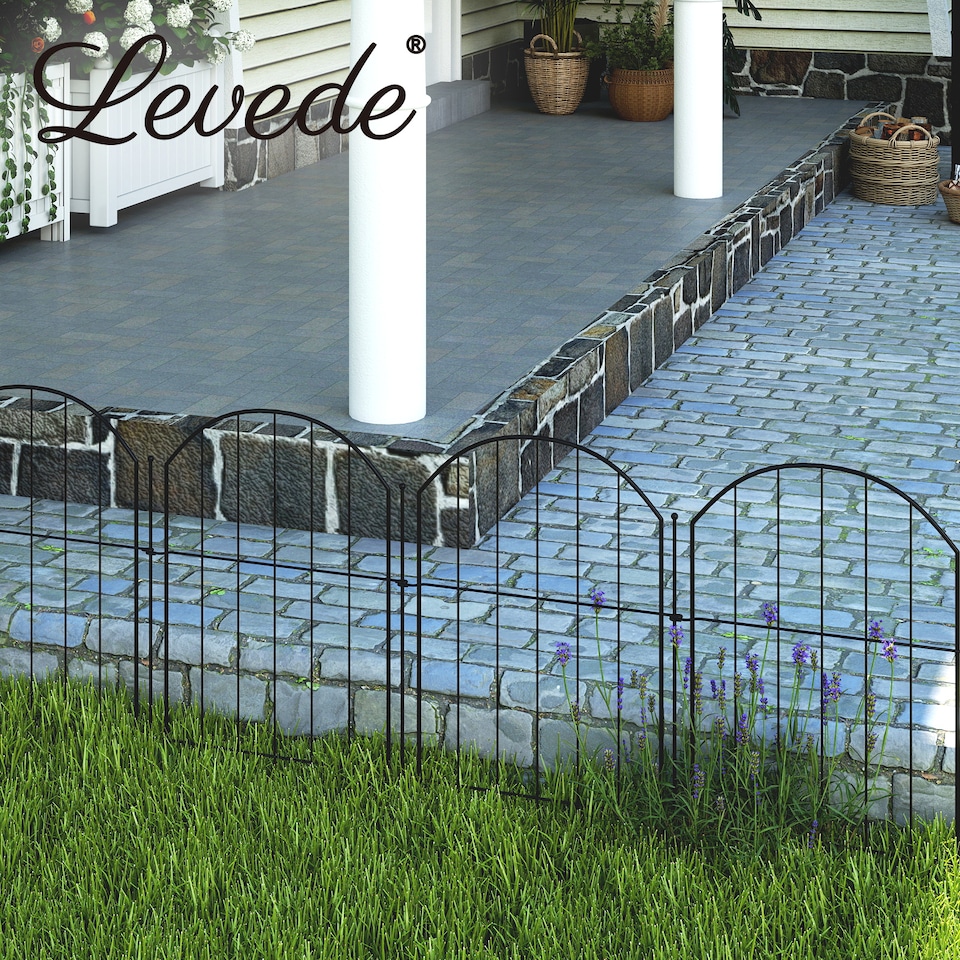 image 1 of Levede 10 Pack Metal Garden Fence Decorative Animal Barrier Outdoor Pet Border | Black