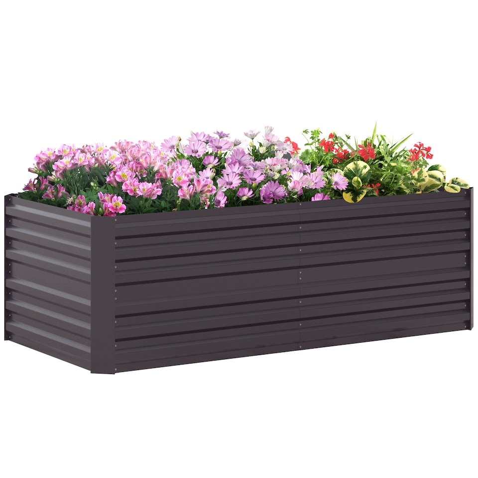 image 1 of Outsunny Galvanised Steel Outdoor Raised Bed w/ Reinforced Rods, Dark Grey | Grey | Dark Grey