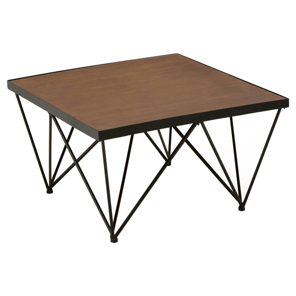 image 1 of Interiors by Premier Square Coffee Table, Wood and Metal Coffee Table, Industrial Coffee Table, Modern Black Iron Coffee Table Brown