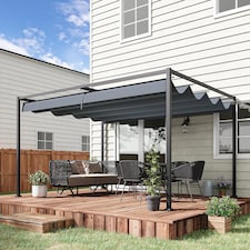 Outsunny 4 x 3(m) Metal Outdoor Pergola with Retractable Roof, Outdoor Gazebo with Drainage Holes for Garden, Patio, Lawn, Grey