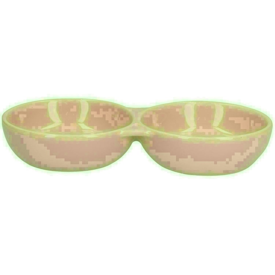 image 1 of Beige Small Aniamls Pet 8" Twin Naturals Stoneware Food Water Bowl Dish Brown