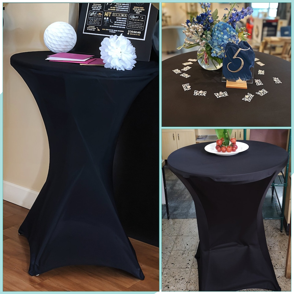 image 1 of 1pc Cocktail Spandex Tablecloth, Table Cover with Leg Pockets - 32" Round
