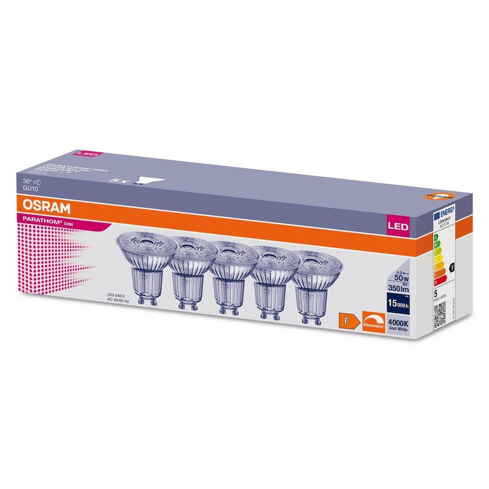 image 1 of Osram LED Parathom 16 50 36° DIM Lamp 4.5W 940 GU10 x 5 lamps
