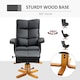 image 7 of HOMCOM PU Leather Swivel Recliner Chair with Footstool, Wooden Base and Storage for Living Room, Black