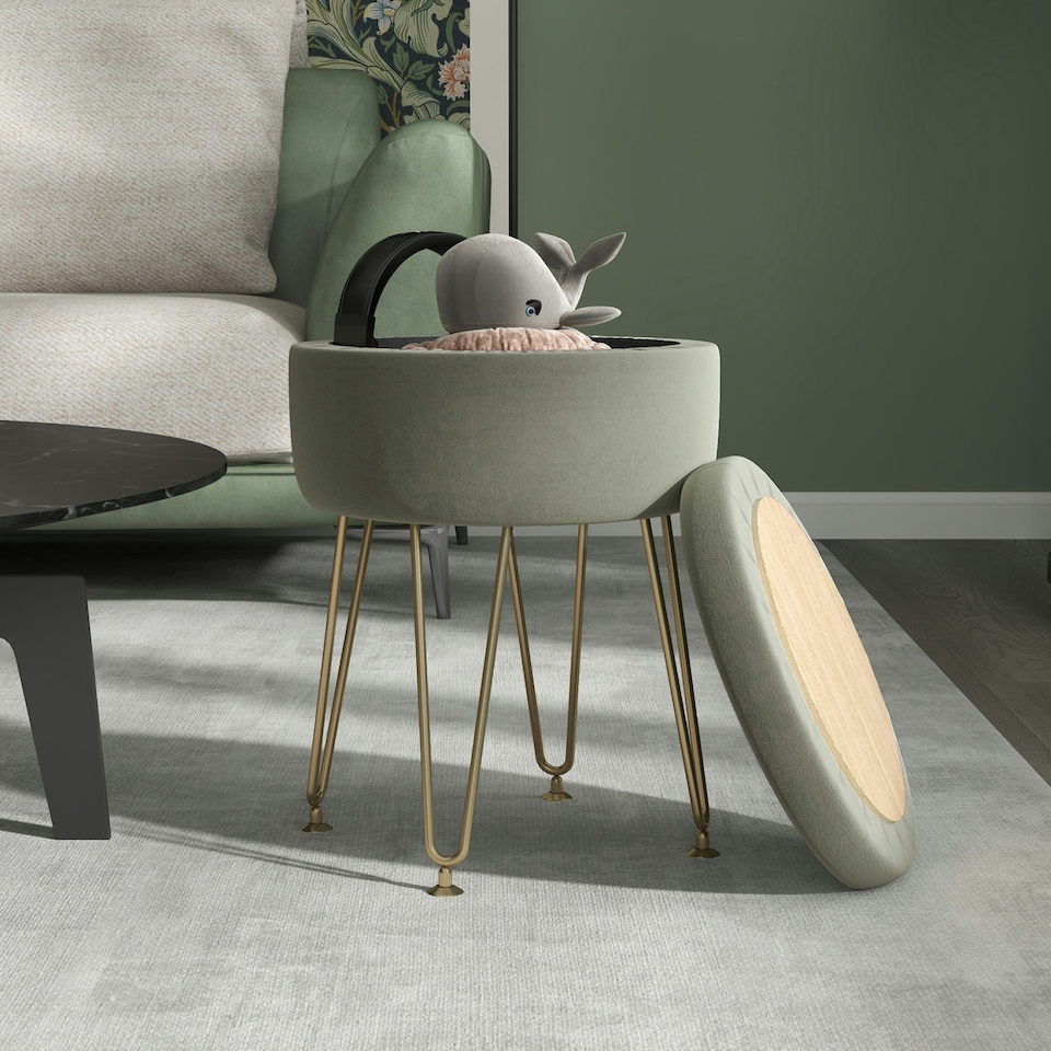 image 1 of HOMCOM 5L Velvet Footstool with Removable Lid for Bedroom, Green