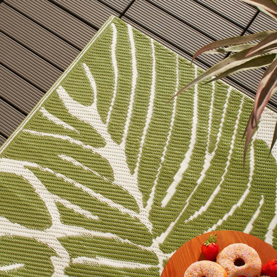 image 1 of OHS Outdoor Waterproof Tropical Garden Patio Anti-Slip Rug, 80x150cm - Green/White