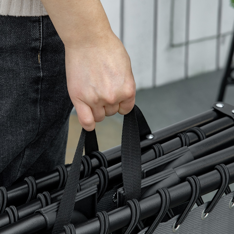 image 1 of Outsunny Portable Sun Lounger, Folding Camping Bed Cot, Reclining Lounge Chair 5-position Adjustable Backrest with Side Pocket, Pillow for Patio Garden Beach Pool | Grey