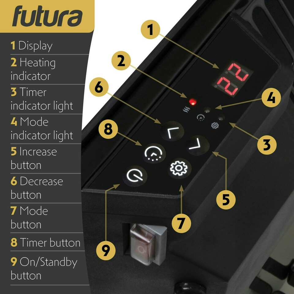 image 1 of Futura 2000W Electric Panel Glass Wall Heater Black