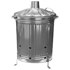 1 x 90L Heavy Duty Galvanised Metal Fire Burning Incinerator Bin With Lid & Handles