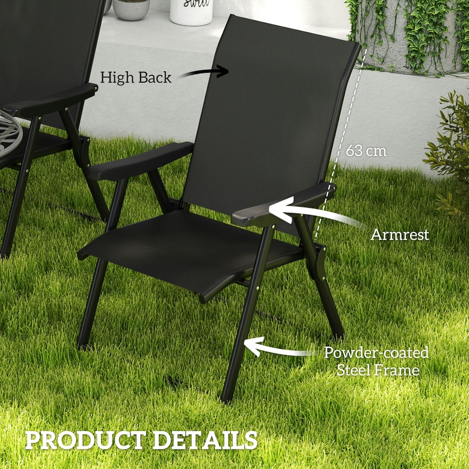 image 1 of Outsunny Folding Garden Dining Chairs Set of 2/4 with Mesh Seat Black | 2 pcs