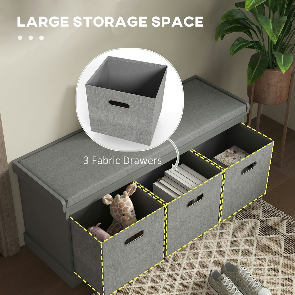 image 1 of HOMCOM Shoe Bench with Seat, Shoe Storage Bench Fabric Drawers, Grey White