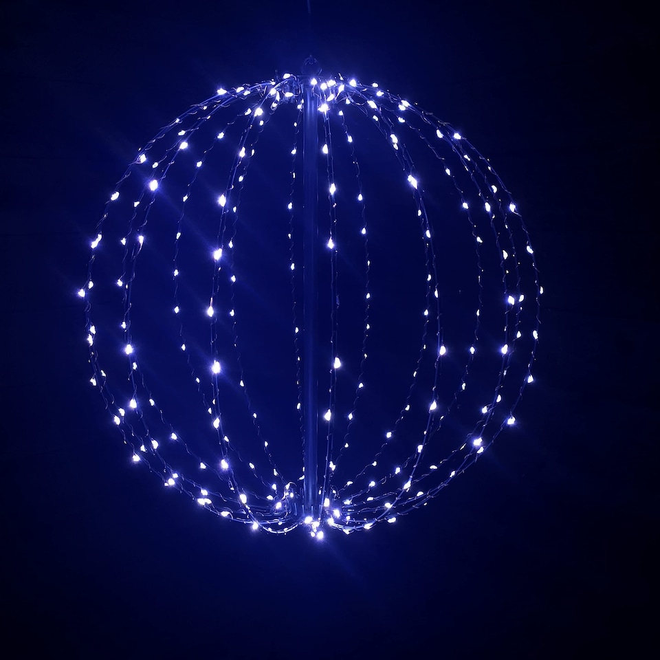 image 1 of 40cm Light up White Metal Frame Hanging Christmas Ball with 240 Cool White LEDs