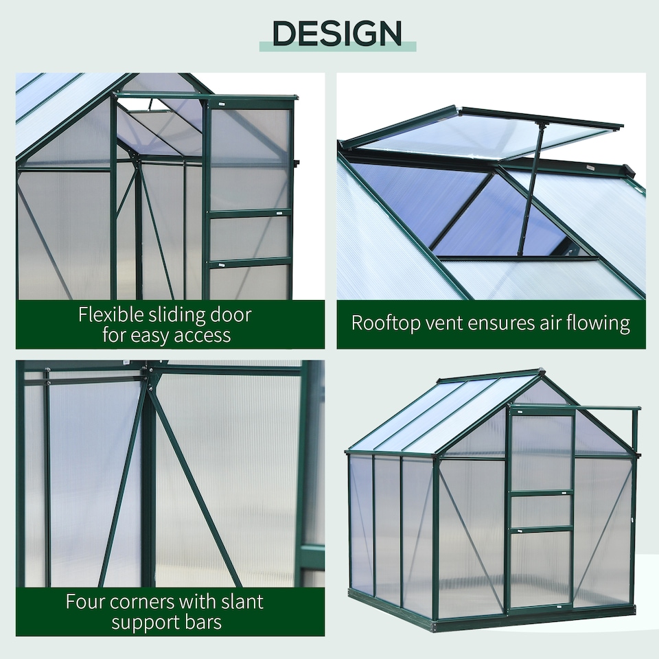 image 1 of Outsunny 6x6ft Walk-In Polycarbonate Greenhouse Plant Grow Galvanized