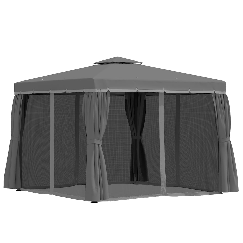 image 1 of Outsunny 3 x 3m Patio Gazebo Canopy Garden Pavilion Tent Shelter Marquee with 2 Tier Water Repellent Roof, Mosquito Netting and Curtains, Aluminium Frame, Dark Grey