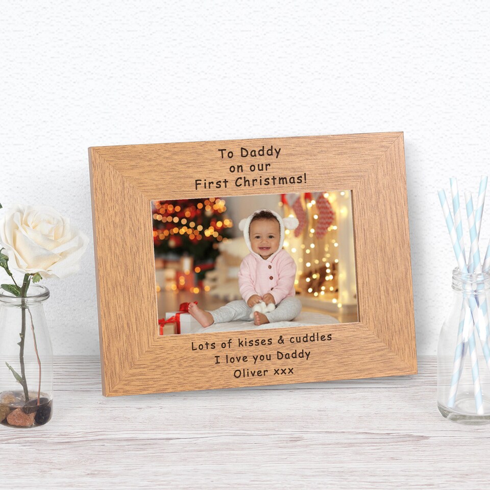 image 1 of Personalised To Daddy On Our First Christmas Wood Picture Frame 6x4 Dad