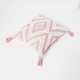 image 5 of Homescapes Geometric Ikat White & Pink Tufted Cotton Cushion with Tassels - 45 x 45 cm