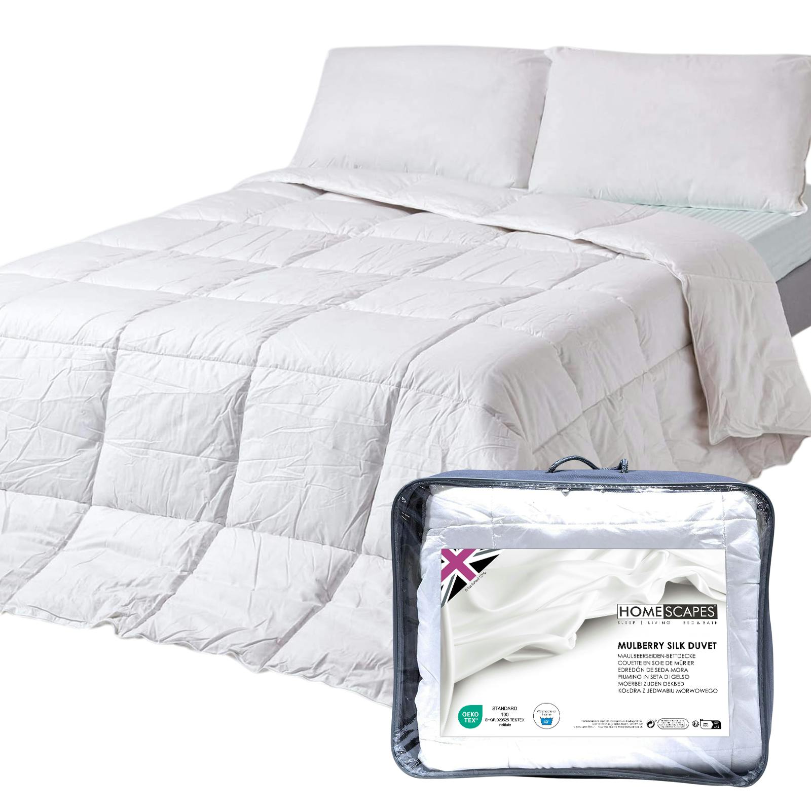 Homescapes Mulberry Silk 13.5 Tog Duvet, Double | White | Double
