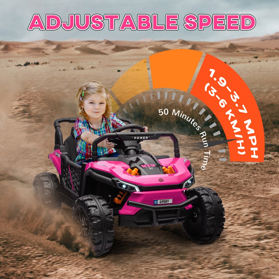 image 1 of AIYAPLAY Kids Ride on Car, 12V Battery Powered Electric Truck with Remote Control, 4 Suspension Wheels, Horn, Lights, Music, USB, for Ages 3-5 Years, Pink | Pink | Pink