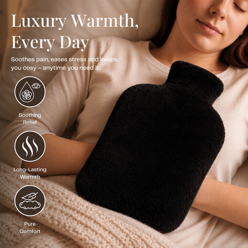 image 1 of 2L Hot Water Bottle - Luxury, Soft and Washable Hot Water Bag for Hot and Cold Compress