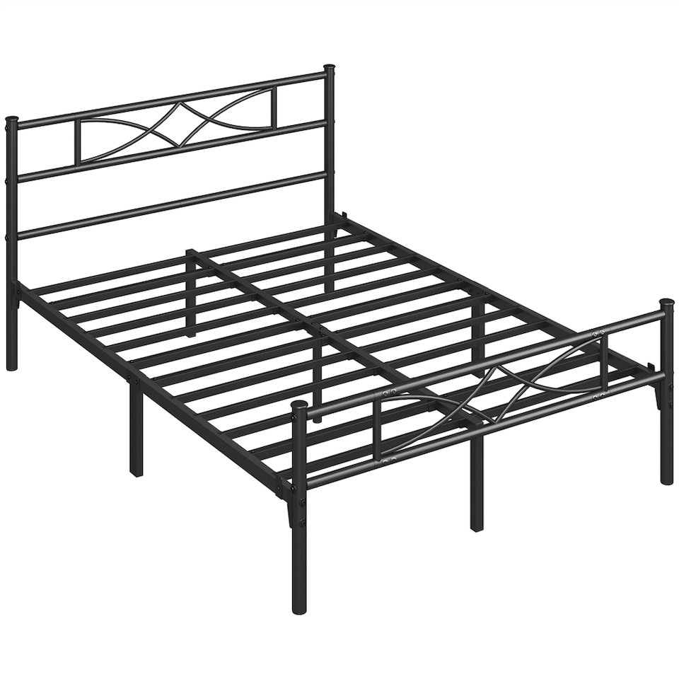 image 1 of Yaheetech 4ft6 Double Metal Platform Bed Frame with Headboard | Black | Double | 1