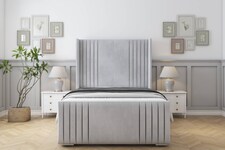 Sloomy Camden Silver Naples Bed Frame With Mattress With 50" Upholstered Wingback Headboard 4'6 Double