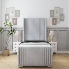 Sloomy Camden Silver Naples Bed Frame With Mattress With 50" Upholstered Wingback Headboard 4'6 Double