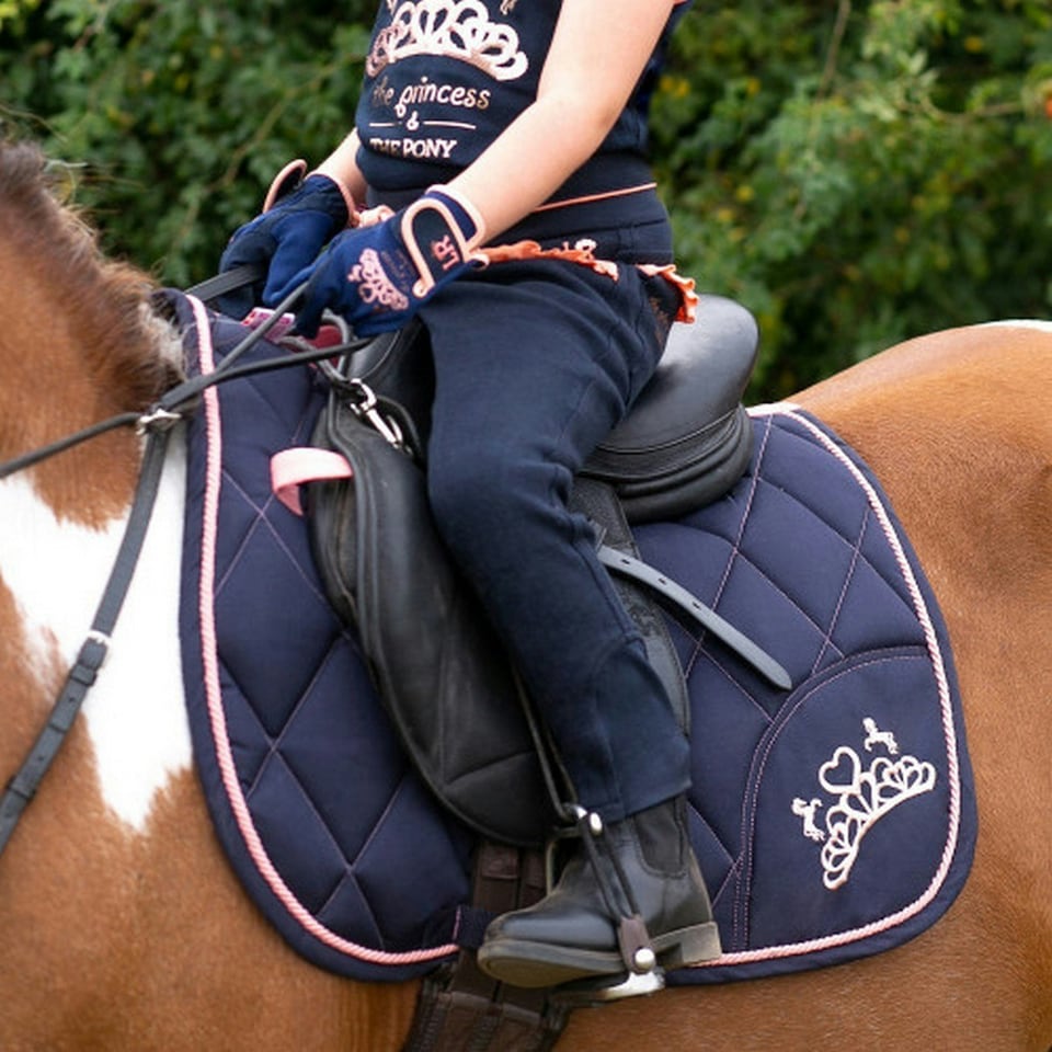 image 1 of Little Rider The Princess And The Pony Horse Saddlepad - Navy/Peach - Pony/Cob