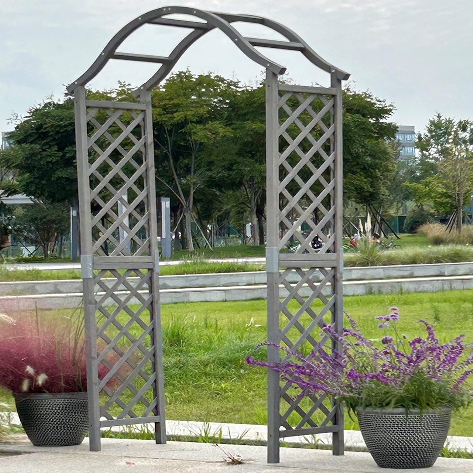 image 1 of Gr8 Garden Arch Wooden Pergola Feature Trellis Rose Climbing Plant Grey Wood Archway