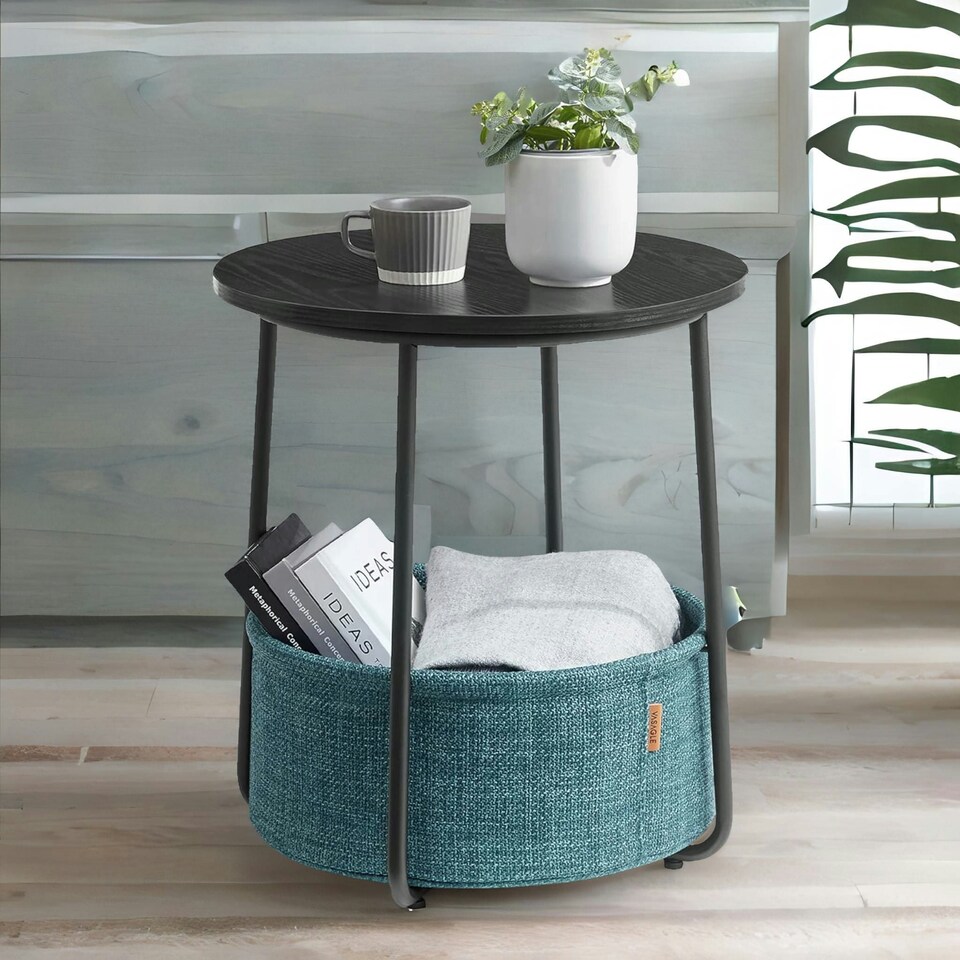 image 1 of Side Table with Removable and Washable Storage Basket Cream