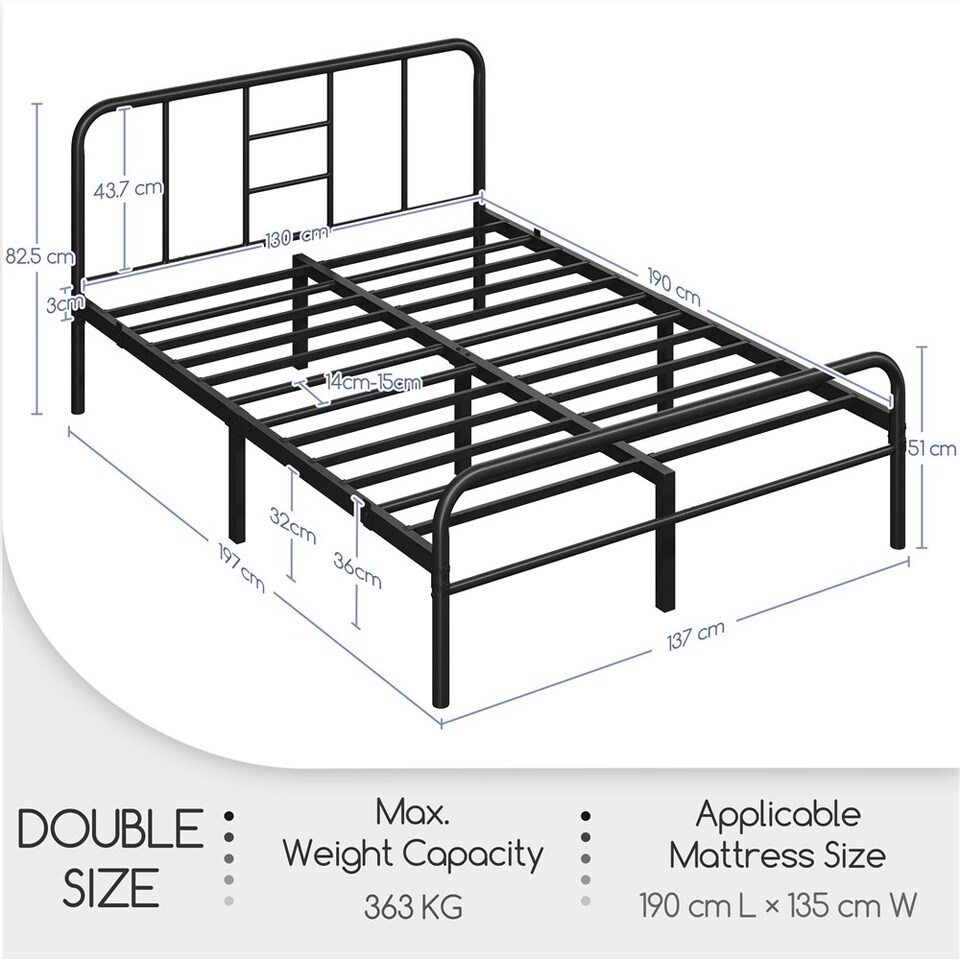 image 1 of Yaheetech Romantic 4ft6 Double Metal-Framed Bed with High Headboard Black